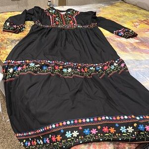 SHEIN Black Floral Embroidered Dress